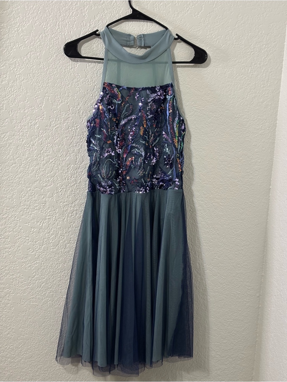 Resolution Gray Blue Sequin Tulle Halter Cocktail Ballet Dress M